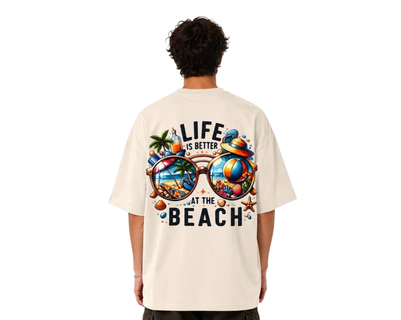 Life is at the beach beige boxi fit t-shirt