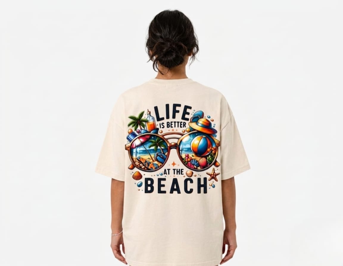 Life is at the beach beige boxi fit t-shirt