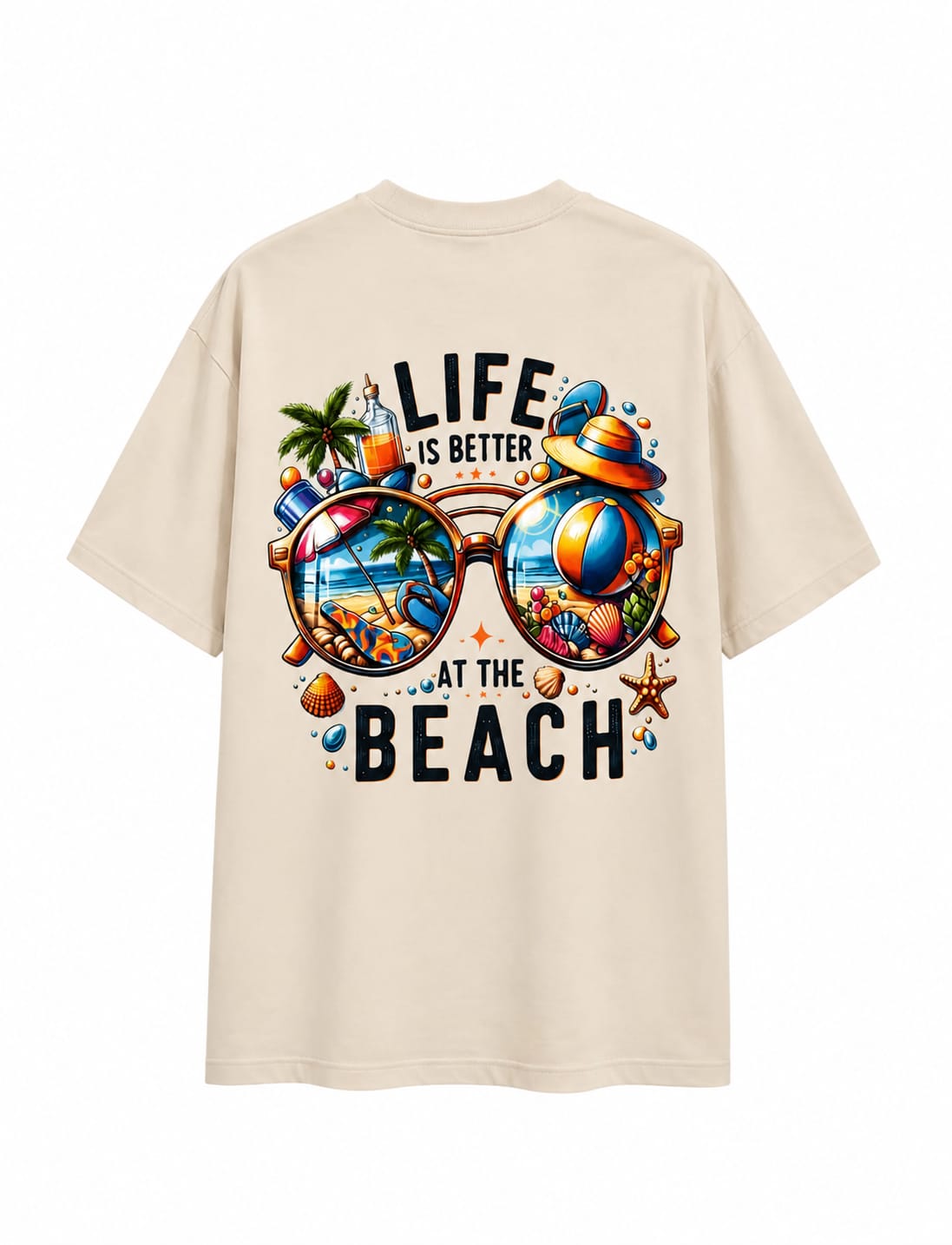 Life is at the beach beige boxi fit t-shirt