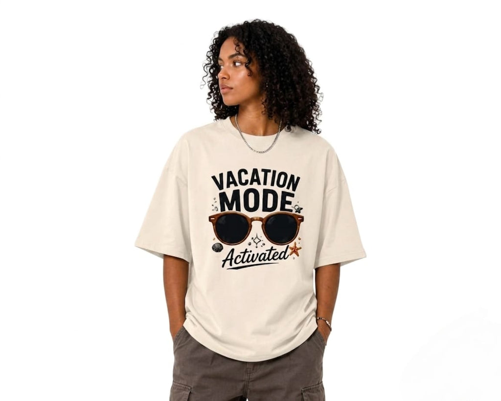Life is at the beach beige boxi fit t-shirt