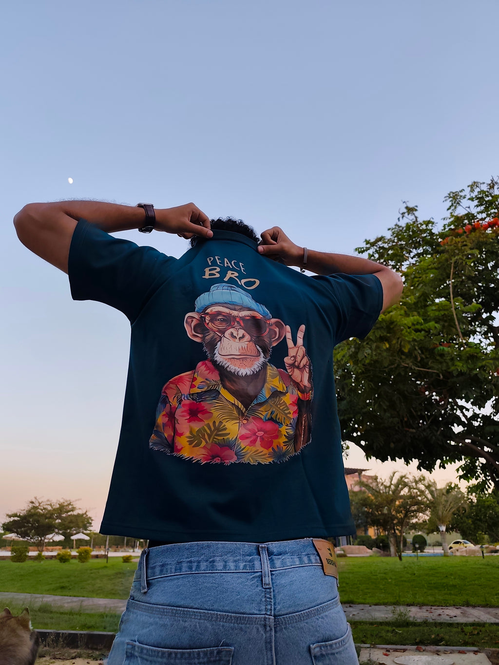 Peace bro Petrol Blue boxi fit t-shirt