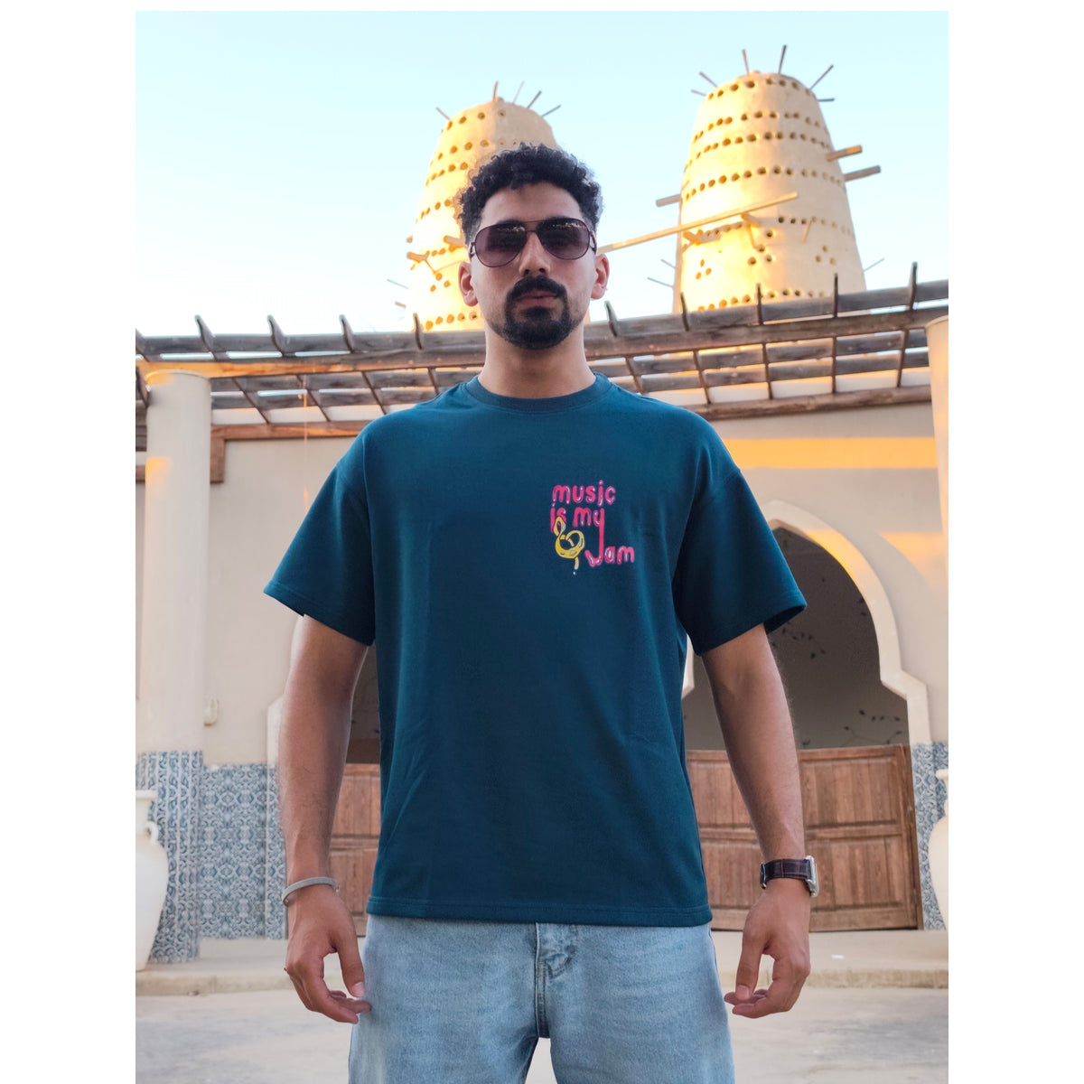 Music is my jam petrol blue boxi fit t-shirt